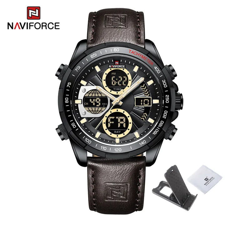 NAVIFORCE Men's Genuine Leather Watch, Luxury Military Sport Waterproof