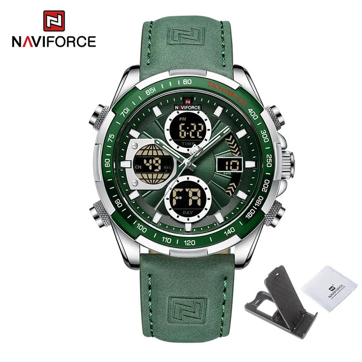 NAVIFORCE Men's Genuine Leather Watch, Luxury Military Sport Waterproof