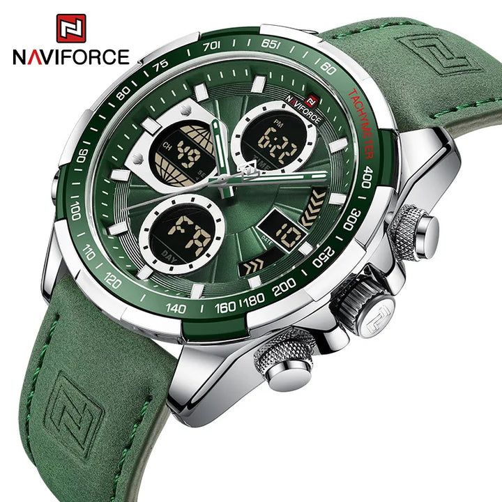 NAVIFORCE Men's Genuine Leather Watch, Luxury Military Sport Waterproof